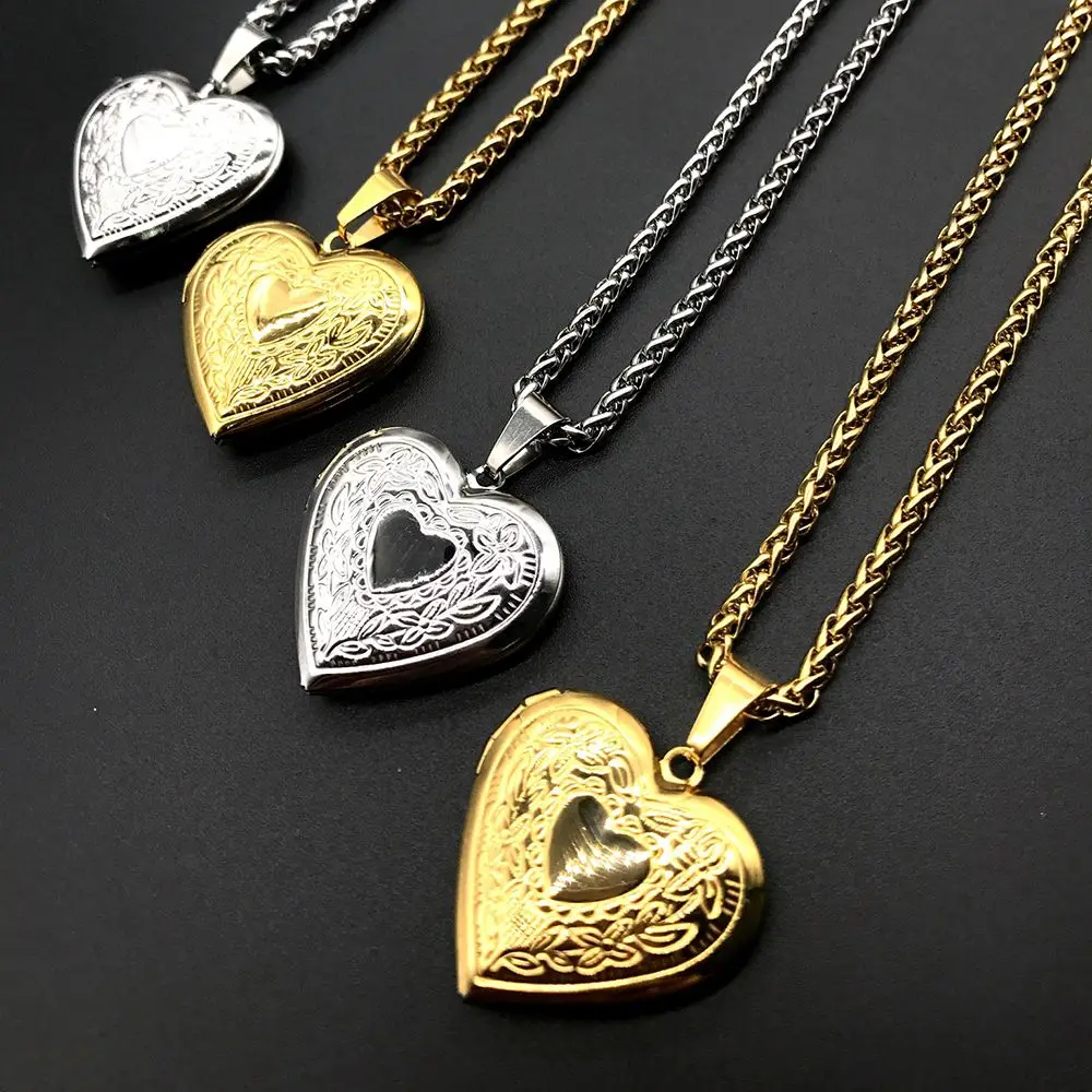 New Fashion Unisex Titanium Steel Necklace Heart Shaped Photo Picture Locket Lover Friend Pendant Chain Jewelry Accessoires