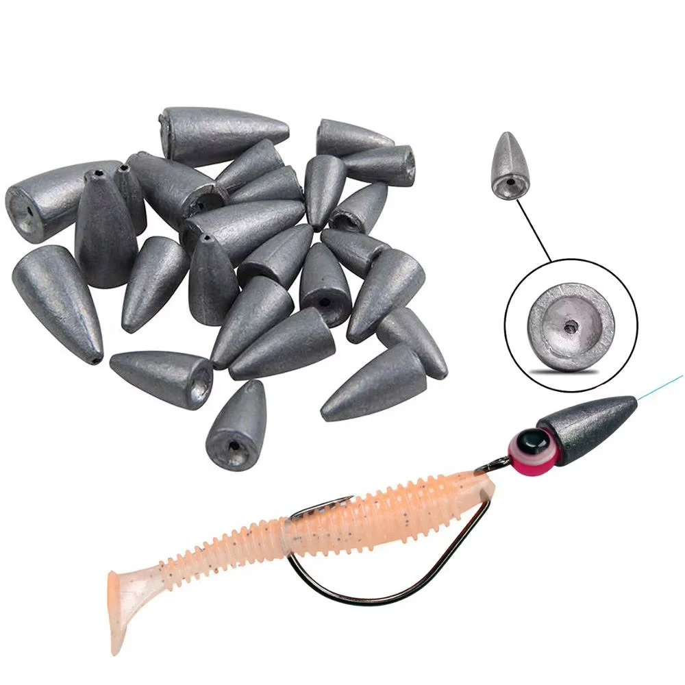 

50pcs Bullet Lead Sinkers 3.5g 5g 7g 10g 14g Fishing Weight Sinker For Carolina Texas Rig Accessories Sea Fishing Lead Drop shot