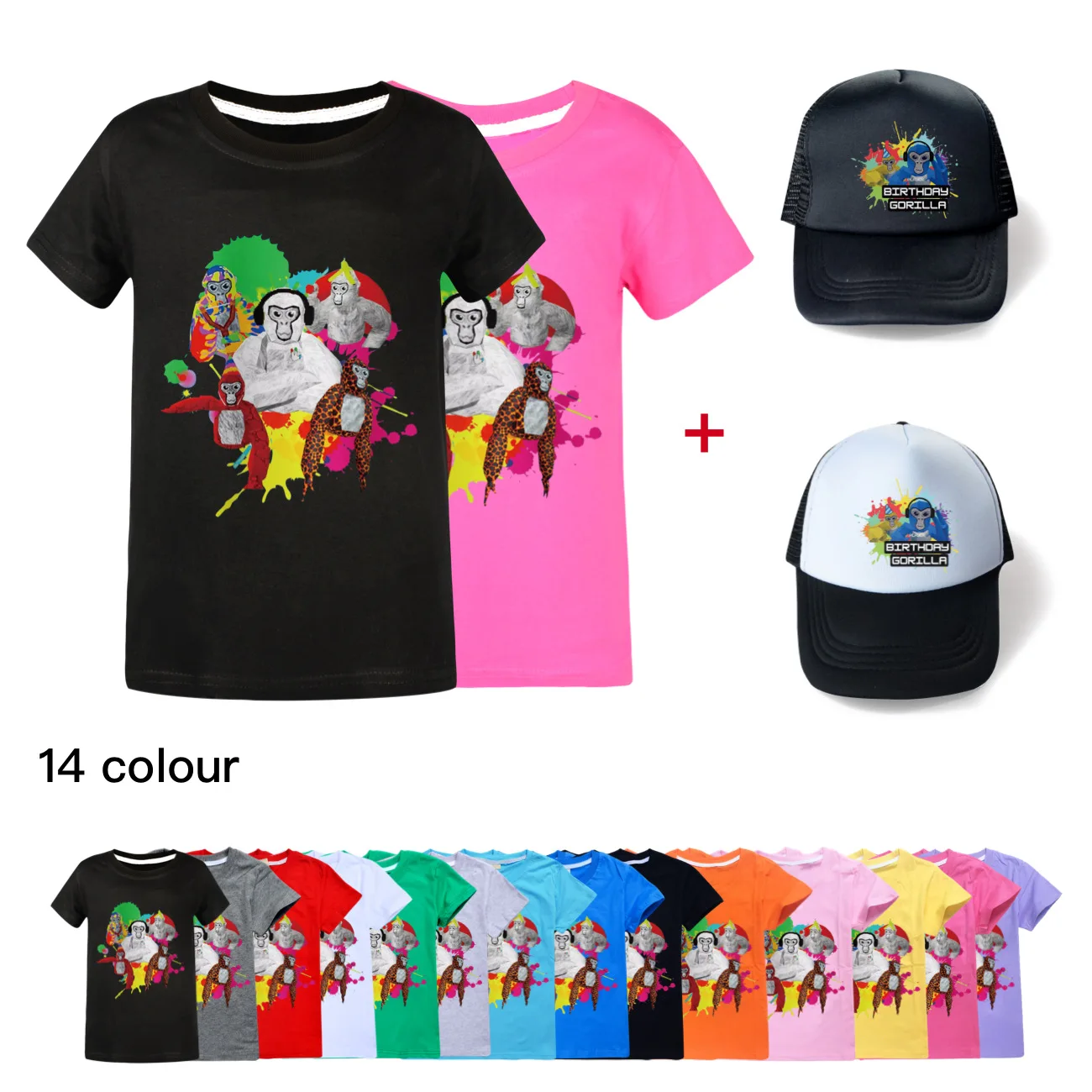 

New Game Gorilla Tag Kids T-shirt Summer Children Cartoon Game T Shirt Toddler Baby Short Sleeves Tshirt & Baseball Cap Hat
