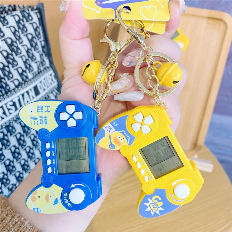 3pcs Cute Gaga Duck Gamepad Game Machine Keychain Creative Litter Cat Doll Mini Electronic Toy Keyring Student Bag  Pendant Gift