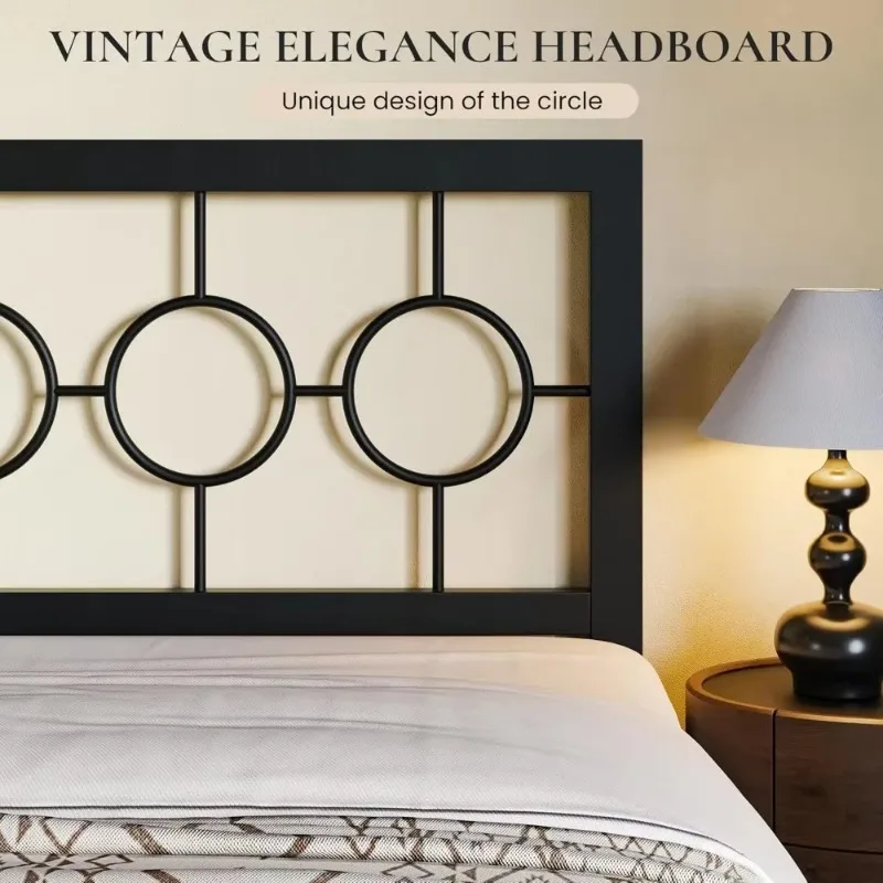 

Full Size Bed Frame with Vintage Circular Design Headboard and Footboard, No Box Spring Required, Easy Assembly, Noise-Free