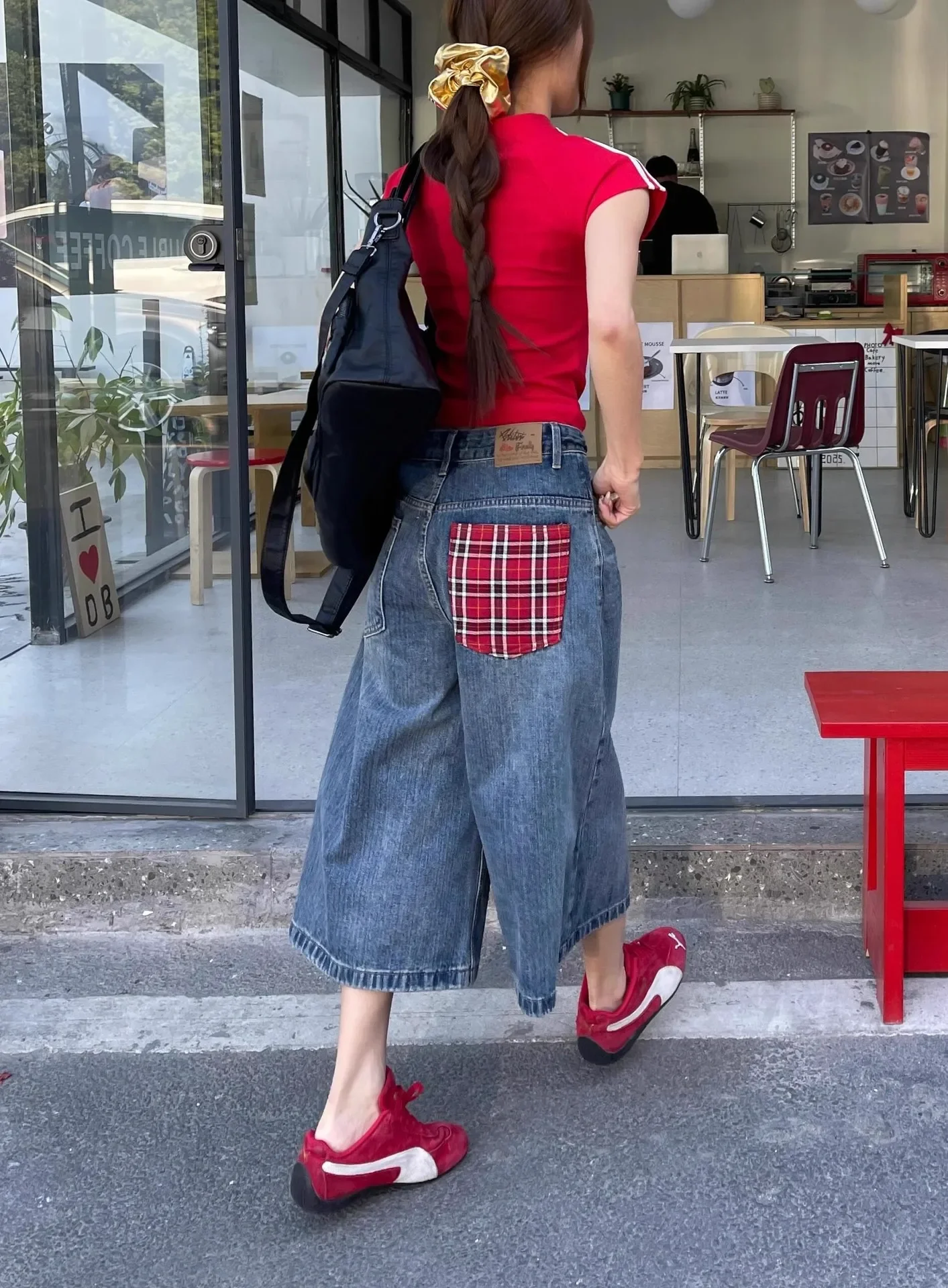 

GELITAYIN модные свободные шорты с высокой талией, женские брюки весна-лето 2025, джинсы в клетку с широкими штанинами и карманами в стиле Харадзюку Y2K Ba