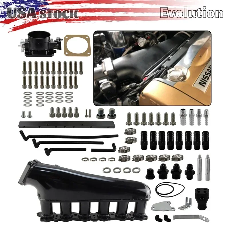 Intake Manifold Fuel Rail Throttle Body 90mm For Skyline GTR R32 R33 RB26DET Black/Silver