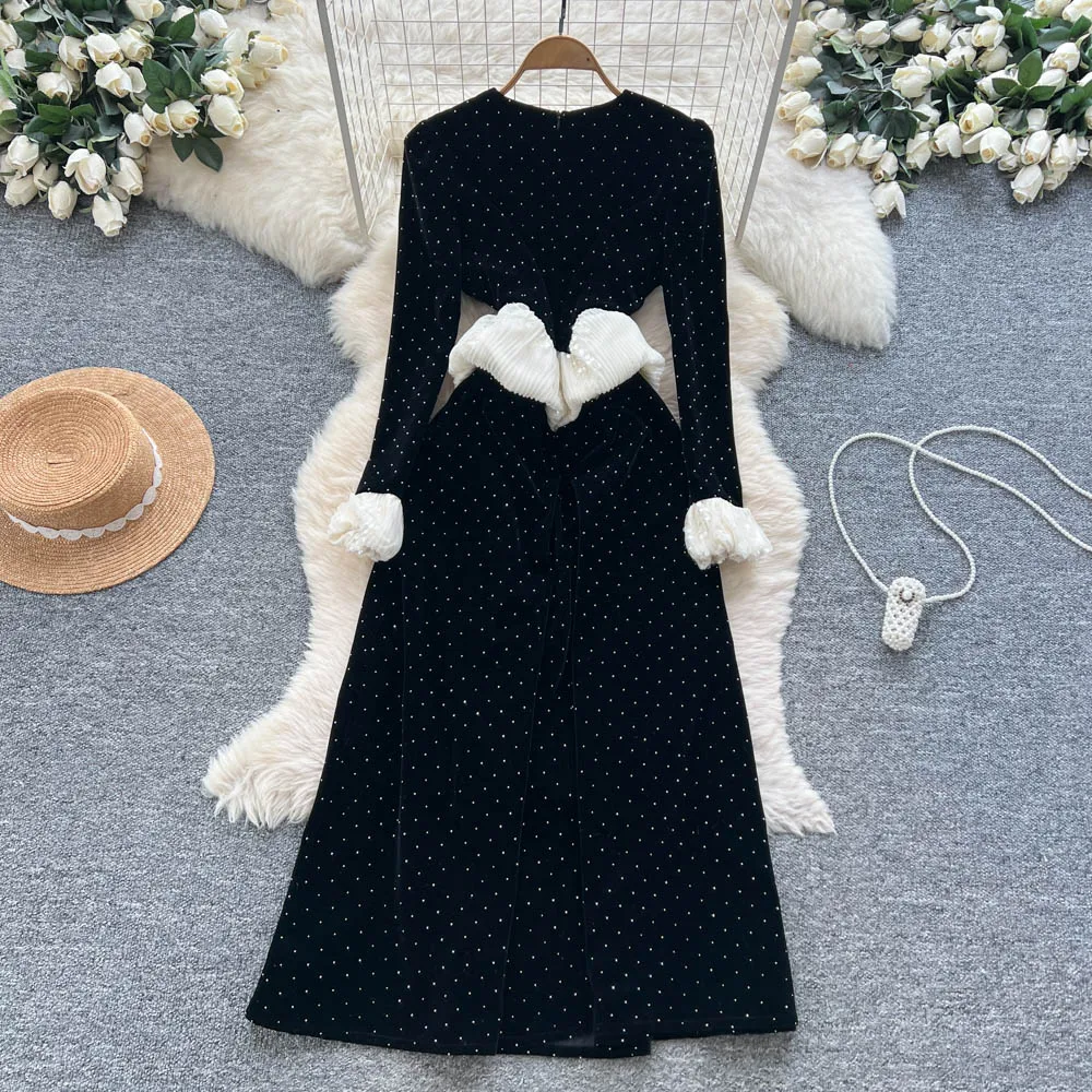 Chic vintage Sexy sequin rhinestone Fairy Vacation Long dress Women Boho Sundress ceremony dresses