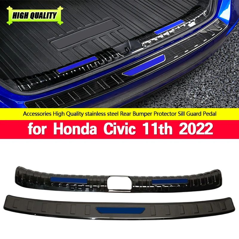 

For Honda Civic 11th 2022 Rear Bumper Internal External Protector Sill Trunk Rear Guard Tread Plate Cover Trim Chromium Styling