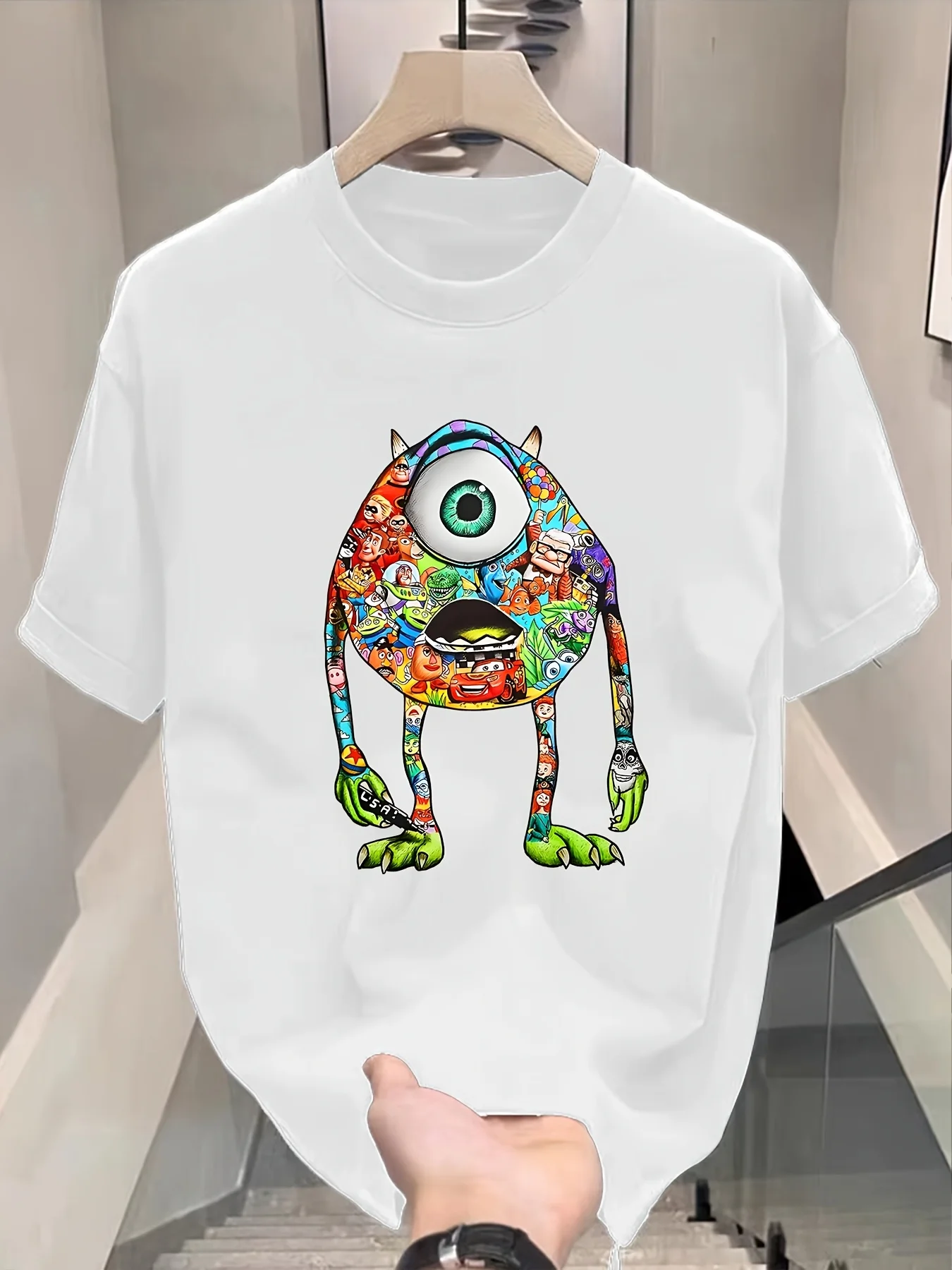 

1pc Disney Men'S T Shirt Monsters University Mike Wazowski Big Eye Series Round Neck Casual Comfortable T Shirt Breathable