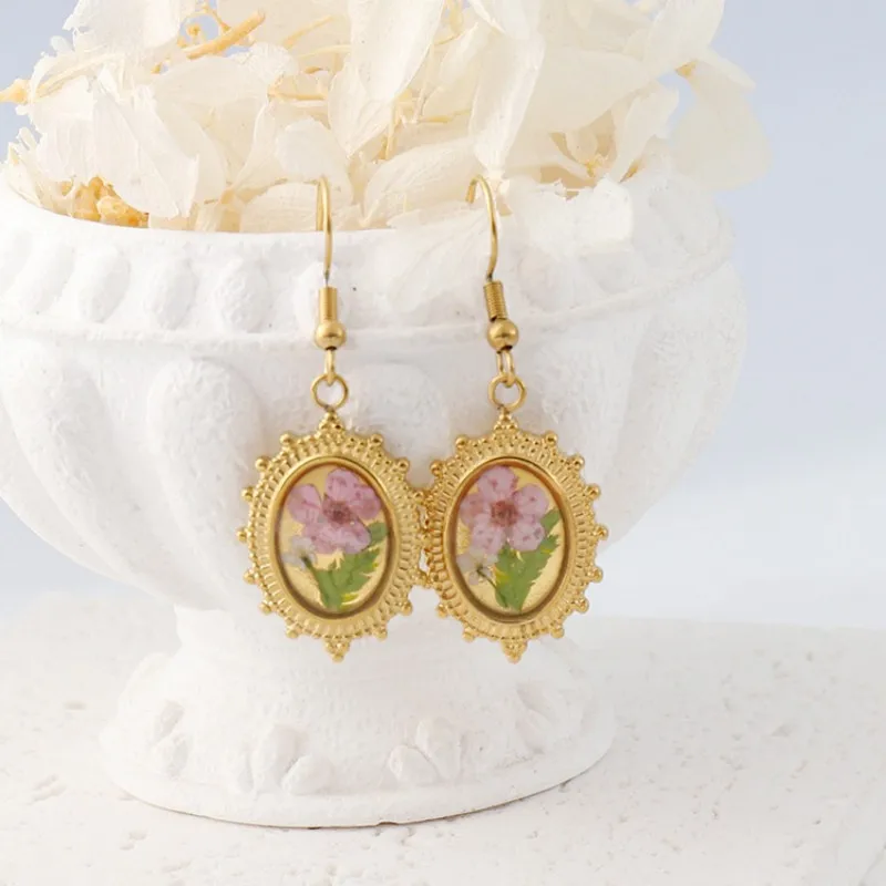 

Dried Flower Series Vintage Earring Stainless Steel Epoxy Resin Natural Flower Earrings Handmaking Natural Plant Earring Jewelry