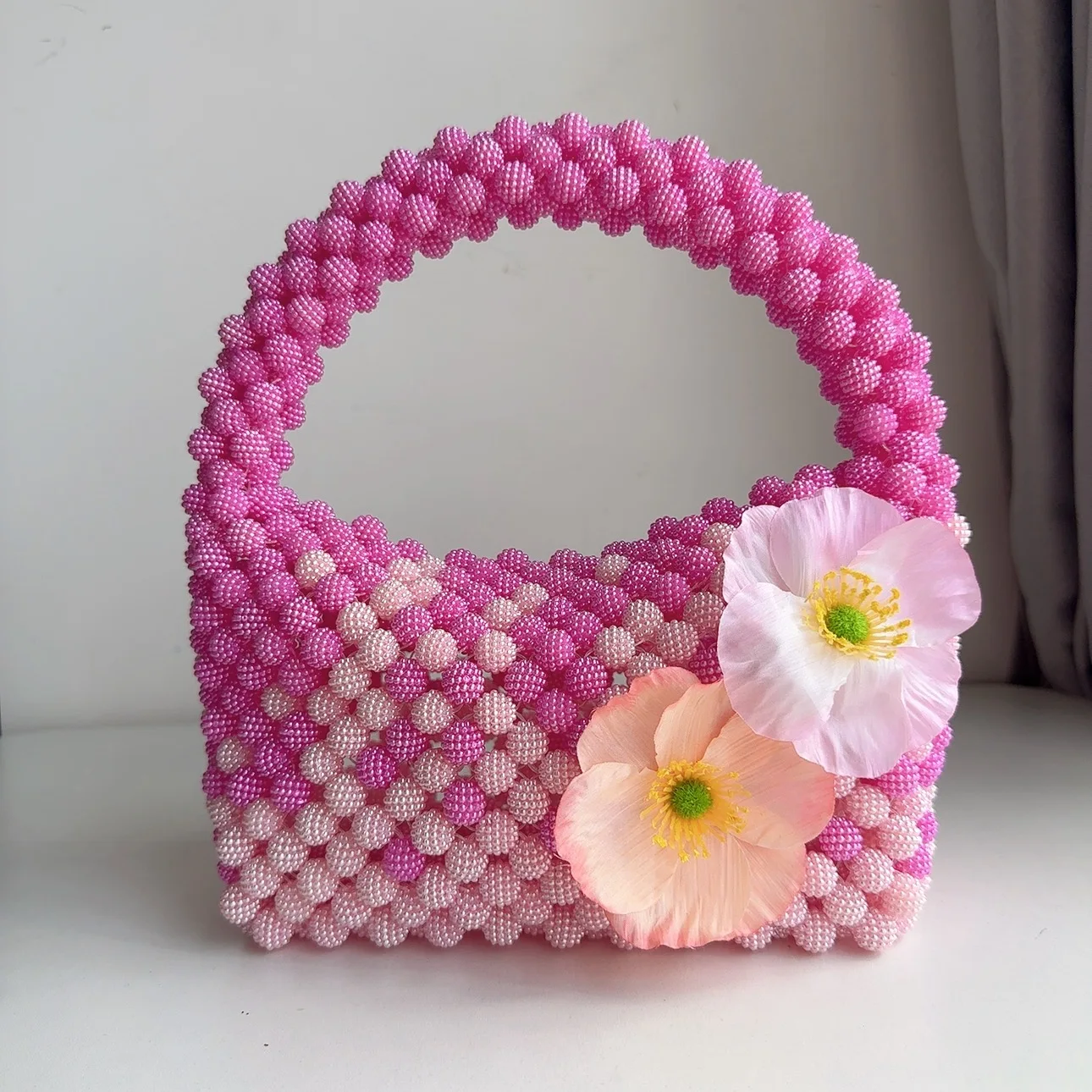 Pink Beaded Handbags For Women Fashion Trendy Portable Purse Party Beading Shoulder Tote Bags