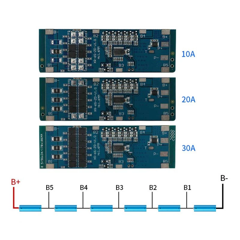 BMS 6S 22.2V 30A 20A 10A Li-ion 18650 Battery Charge Manager Board with Balance Equalizer Function Short Circuit Protection