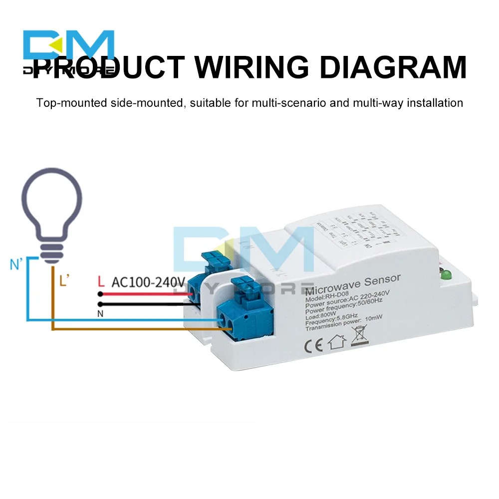 AC 220-240V 5.8GHz Microwave Radar Sensor Switch Body Motion Detector For LED Light Sensors Switches