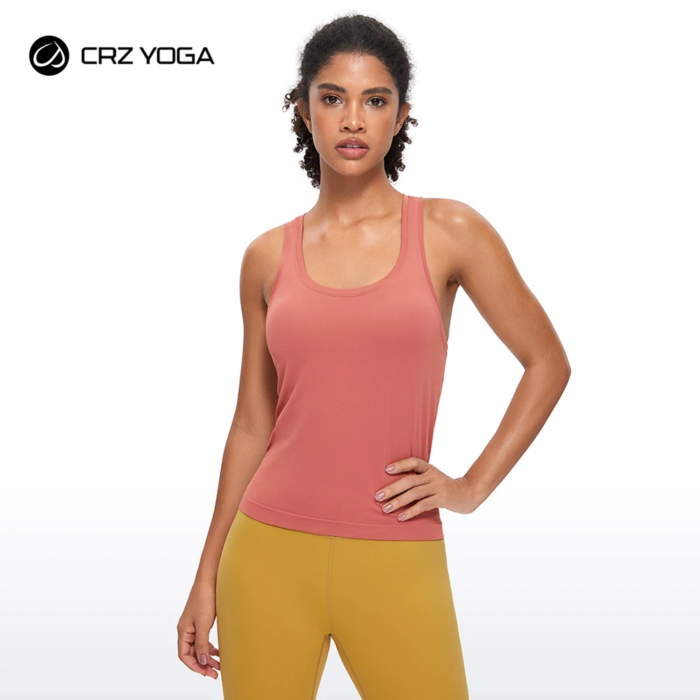 CRZ YOGA Seamless Tank Top for Women Racerback Sleeveless Workout Tops Athletic Scoop Neck Running Yoga Shirts