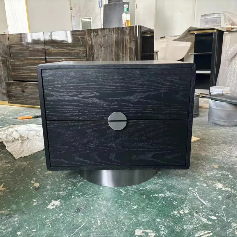 طاولة بجانب السرير من الشمال الحديث المتين لغرفة النوم وخزانة جانبية وطاولة بجانب السرير وقاعدة معدنية من الخشب الصلب طقم أثاث منزلي