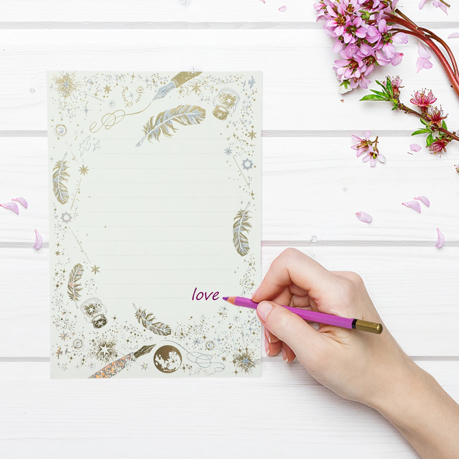 

8 Sheets Letter Paper Vintage Greeting Cards Classic Blessing Festival Party Writing Card Decorative Bronzing Invitation