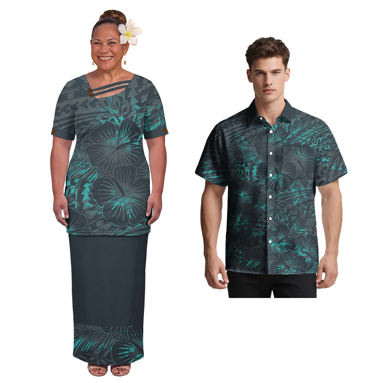 New Arrivals His and Hers Clothes Hawaiian Island Men Shirts Holiday Prom Women Puletasi Samoan Polynesian Chouple Beach Outfits