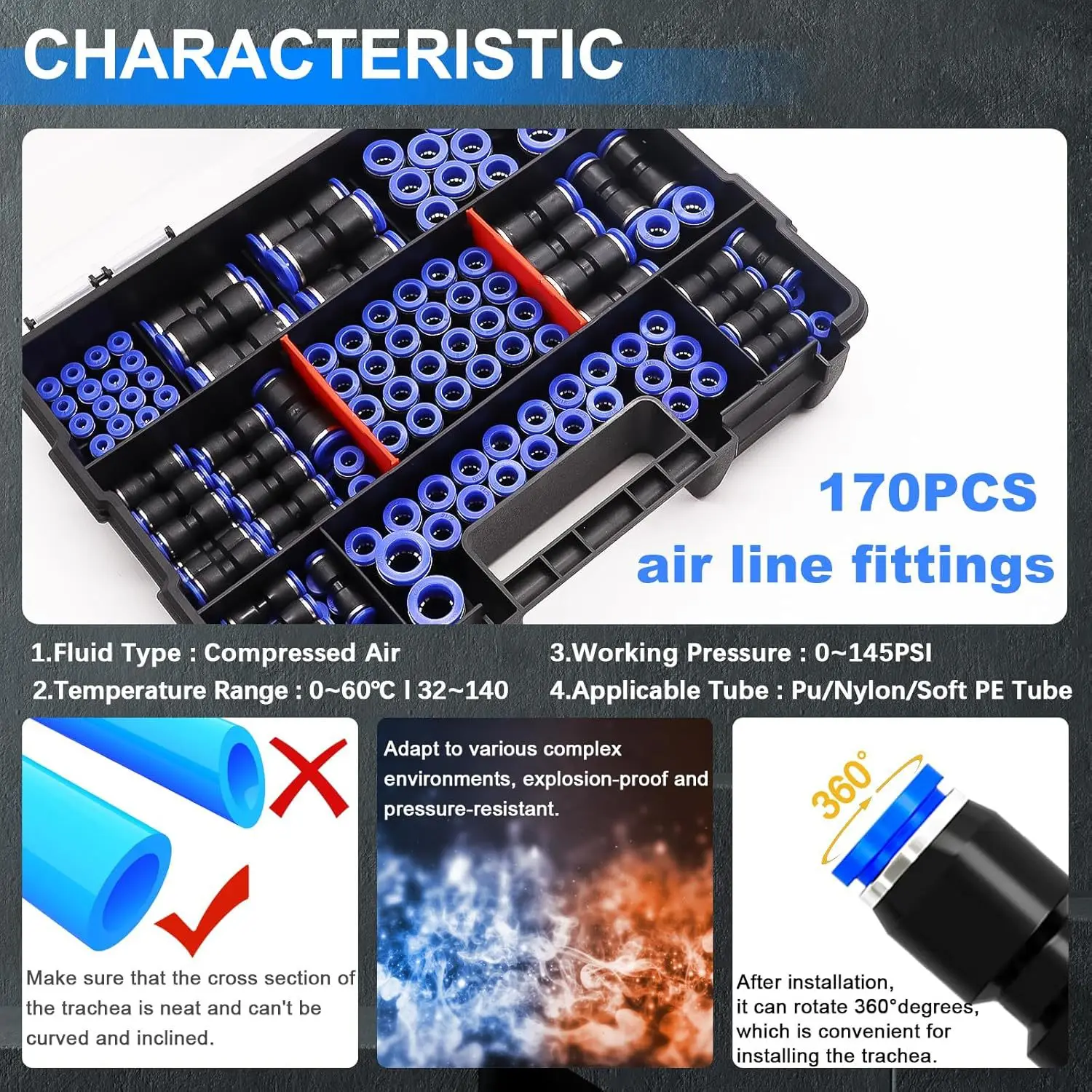 170 Pieces of Quick-Connect Air Hose Connectors, 1/8 1/4 5/16 3/8 1/ 2inch and 4/6/8/1