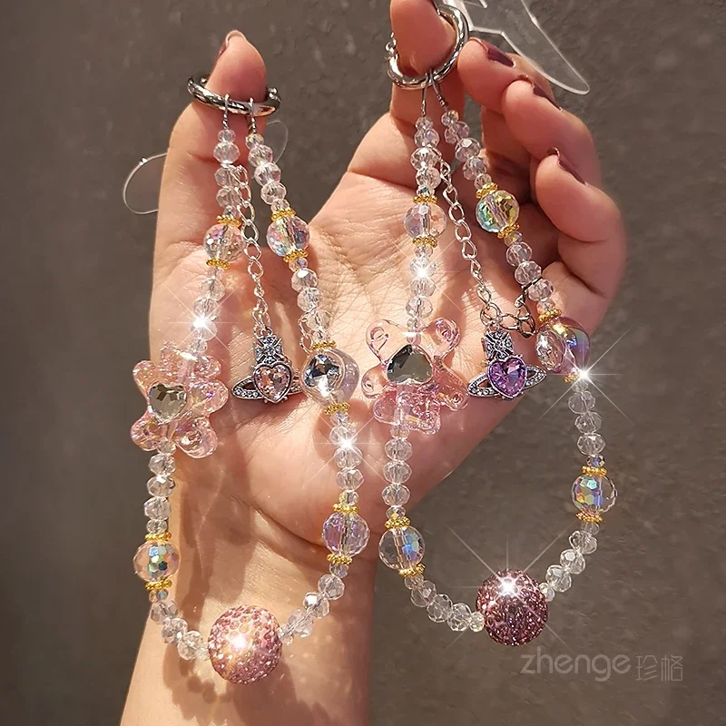 

Усовершенствованная цепочка для телефона с кристаллами, подвеска на запястье с медведем, чехол для телефона, подвеска с вспышкой и бриллиантами, женская ручная веревка, универсальная