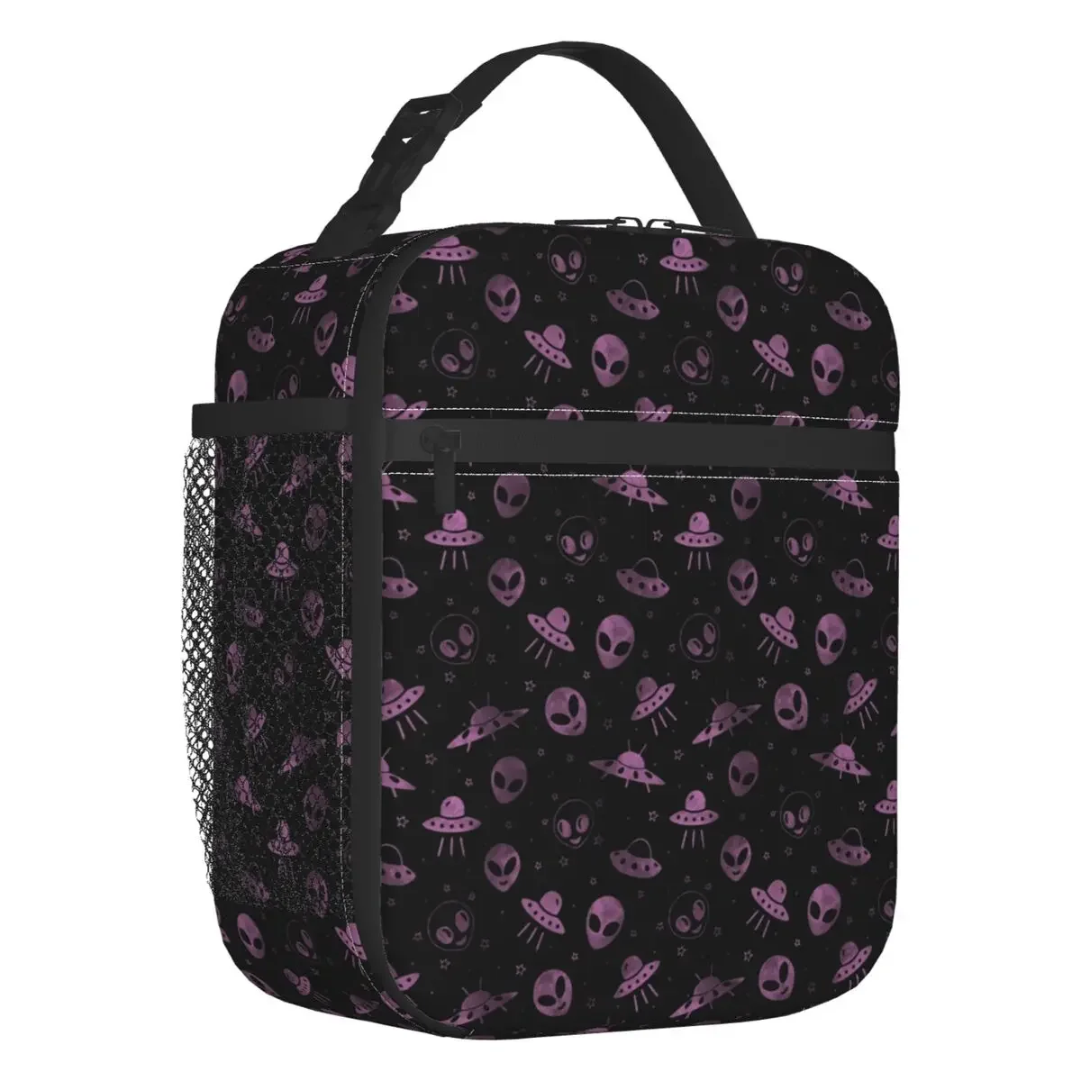 Aliens-Space Star E UFO Padrão Isolado Lunch Tote Bag para as Mulheres, refrigerador portátil, lancheira térmica do alimento, bolsa de escola