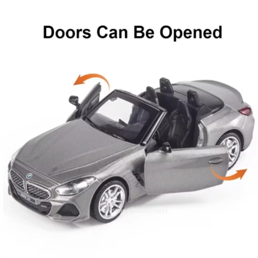 1:30 BMW Z4 M40I Car Model Toy Diecast Alloy Convertible Sound Light Pull Back Door Opened Rubber Tire Toy Birthday Gift for Boy