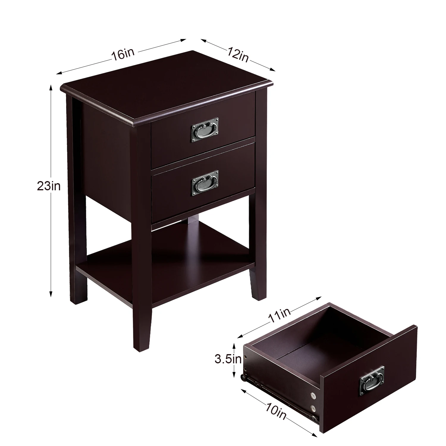 VECELO Nightstands Set of 2-Natural Beside Table with Storage Two Drawer - Midcentury Modern Bedroom Storage Cabinet, Brown image 3