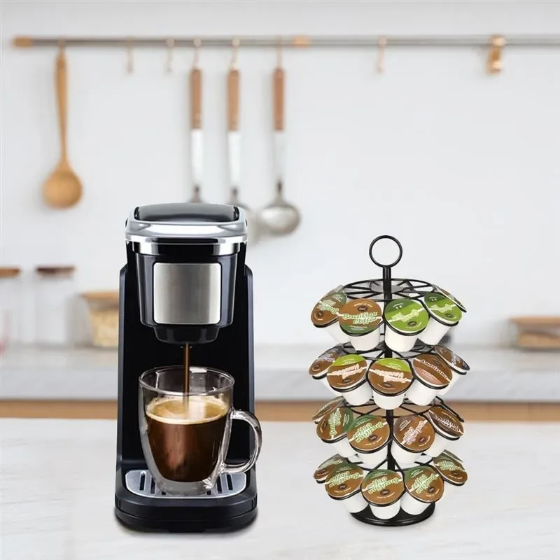 Coffee Capsules Holder Metal Coffee Pod Storage Rack 360 Degree Rotates 36 Cup Capacity for K-CUP for Dolce Gusto Coffee Lovers