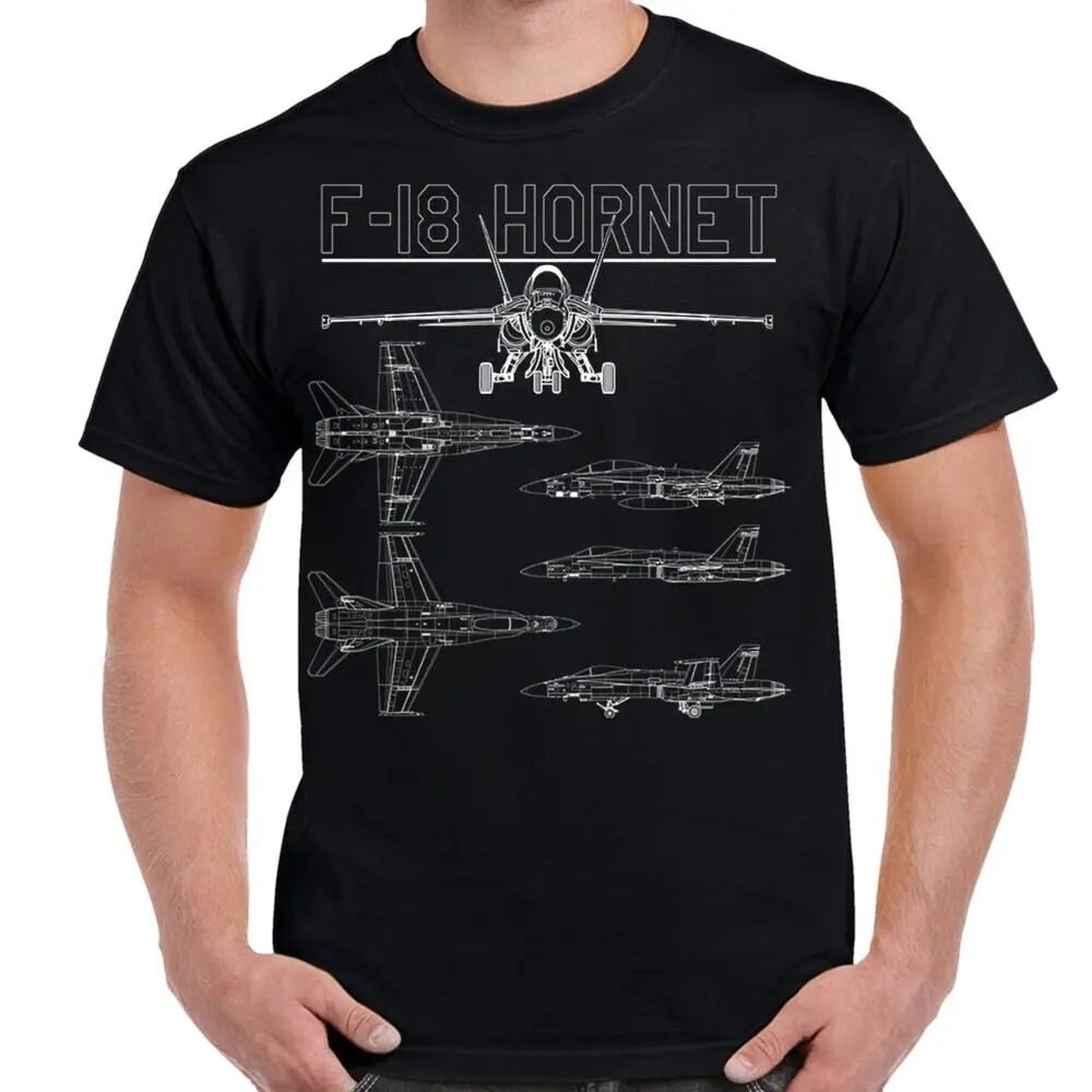 

F/A-18 Hornet Multirole Combat Aircraft Schematic T-Shirt Short Sleeve Casual 100% Cotton O-Neck Summer Mens T-shirt Size S-3XL