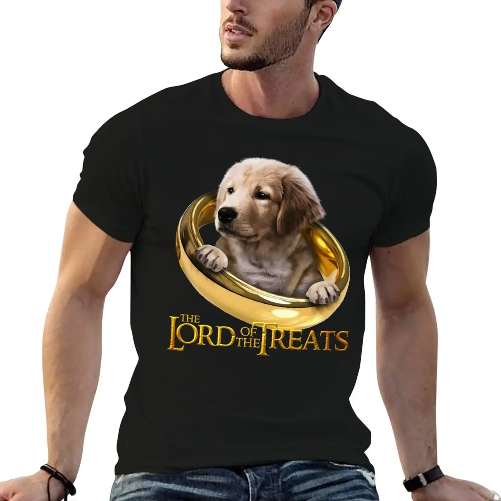 

Lord of the Treats - Funny Golden Retriever Puppy T-Shirt animal prinfor boys street wear man t shirt Men's t-shirts