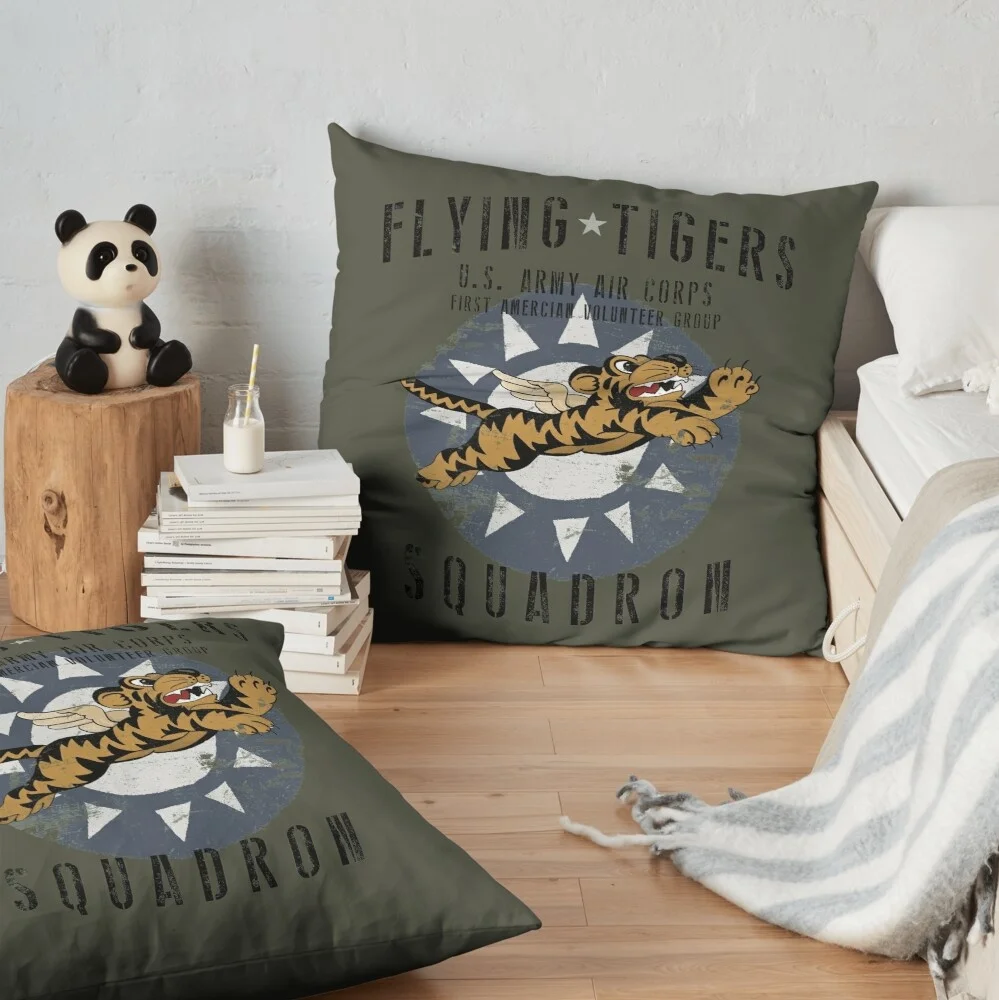 Flying Tigers Squadron Us Army Air Corps Wwii Vintage Decoration Pillow Case Sofa Waist Throw Cushion Cover Home Decor