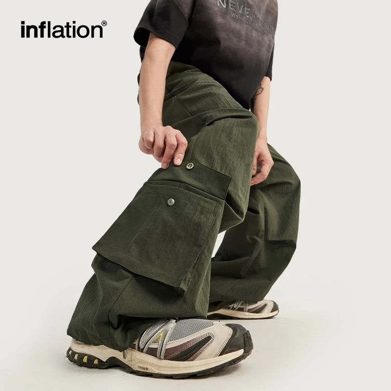 INFLATION Multiple Pockets Parachute Pants Summer Urban Style Oversized Baggy Cargo Pants