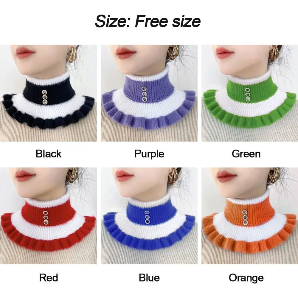 New Winter Thick Mink Velvet Ruffle Elastic Fake Collar Pullover Warm Scarve Women's Wool Knit Stripe Diamond Neck Guard Scarf