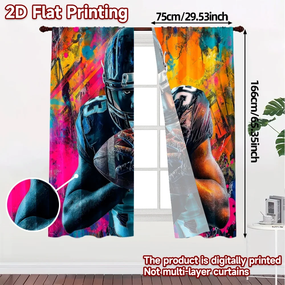 2pcs, 2D FLAT PRINTING Curtains (Without Rod) Gridiron Blaze Popular Fashionable Curtains Machine Washable Fabric Curtains