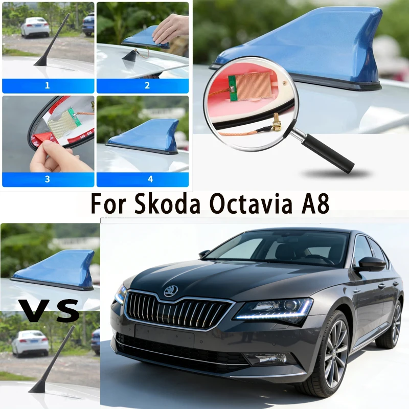 

For Skoda Octavia A8 Car Roof Top Mount Shark Fin Aerial Antenna Toppers Auto Radio AM FM Antenna Signal Amplifier Aerial