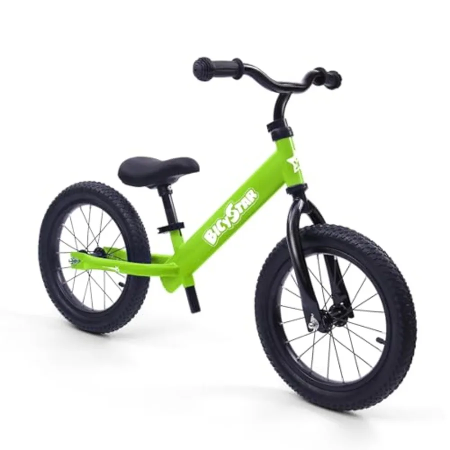 

14 Inch Balance Bike for 3-6 Year Old No Pedals Green Air Rubber Tires Adjustable Height Pedalless Bicycle for Boys Girls