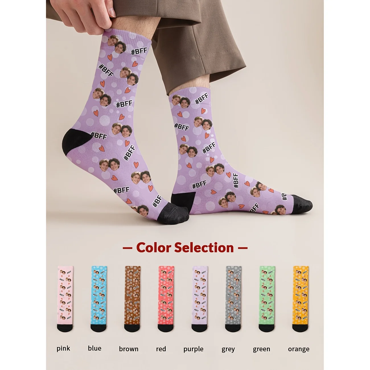 

1 pair (single and double packaging) personalized photo couple customized socks-socks with customizable head, printed with your