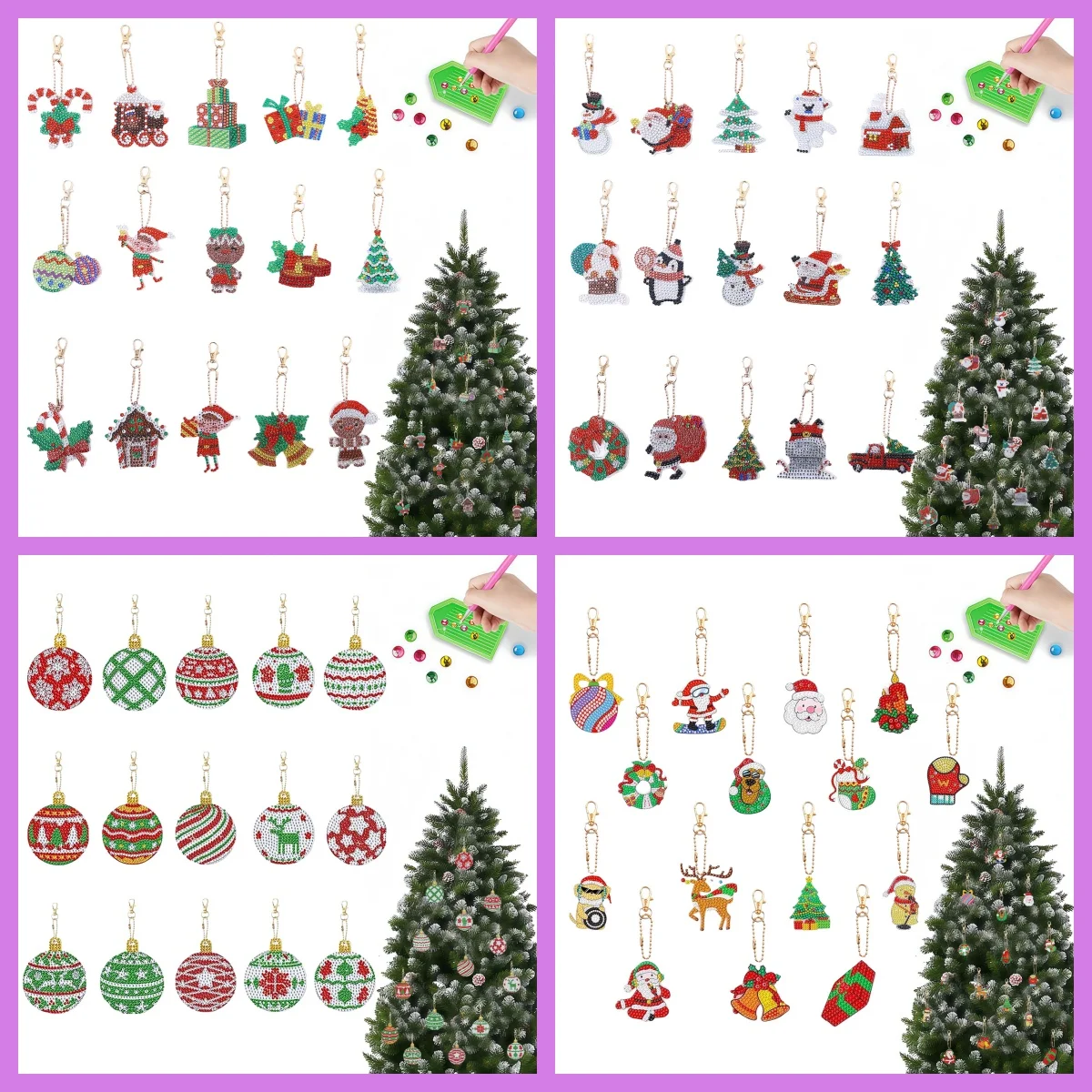 15-Piece Diamond Painting Kit Keychain Christmas Theme Acrylic Material for Backpack Accessories, Christmas Day Gifts