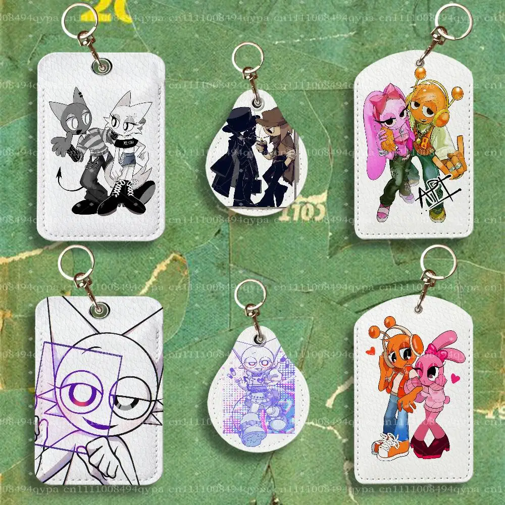 S-Sprunki Oren Clukr Keychain Card Holder Leather Keeps ID Cash Keys Cards Ready for Work, School, Travel Daily Errands