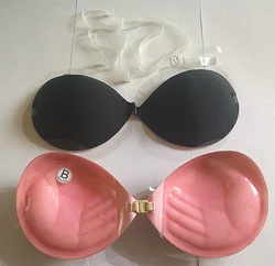 Strapless Seamless Push Up 2 in 1 Color Silicone Self Adhesive Reusable Invisible bra with clear straps