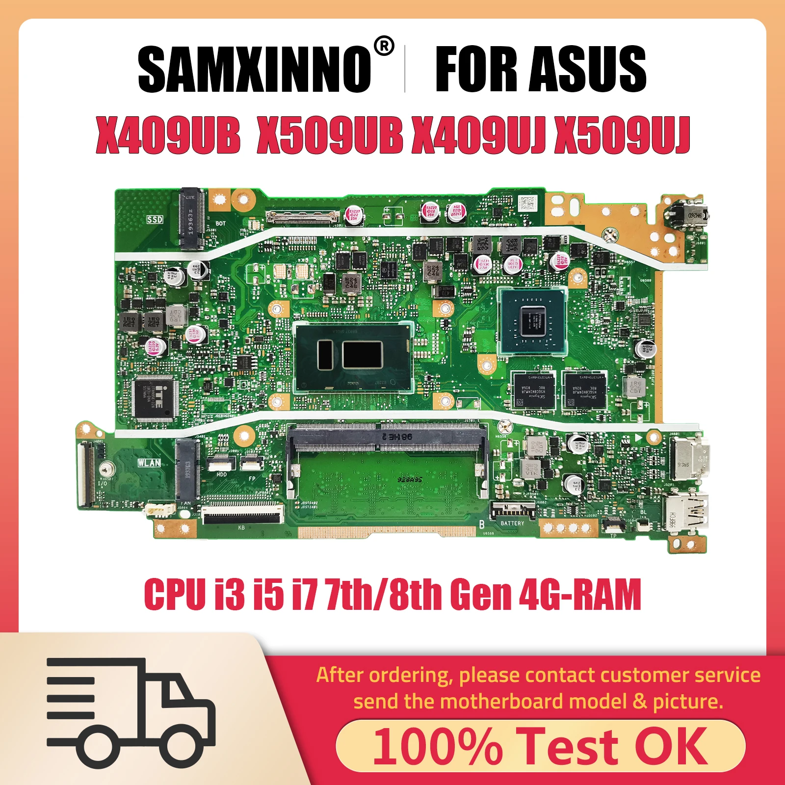 X409UB Mainboard For ASUS X509UB X409UJ X509UJ A409U A509U F409U F509U Laptop Motherboard CPU i3 i5 i7 7th 8th Gen 4G RAM