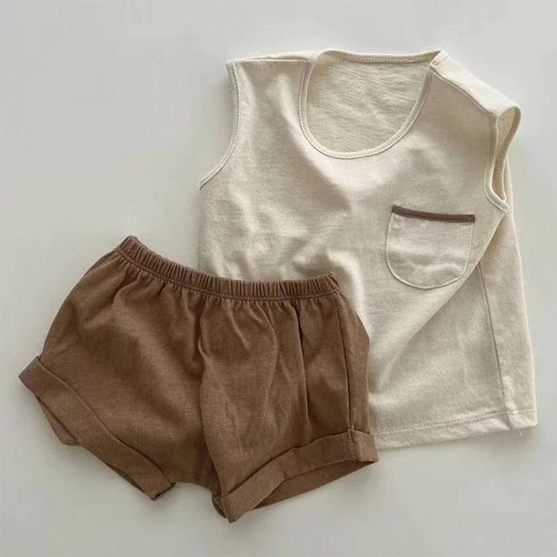 Conjunto de chaleco y pantalones cortos para niños pequeños, camiseta sin mangas de algodón 100%, informal, a la moda, 2 piezas