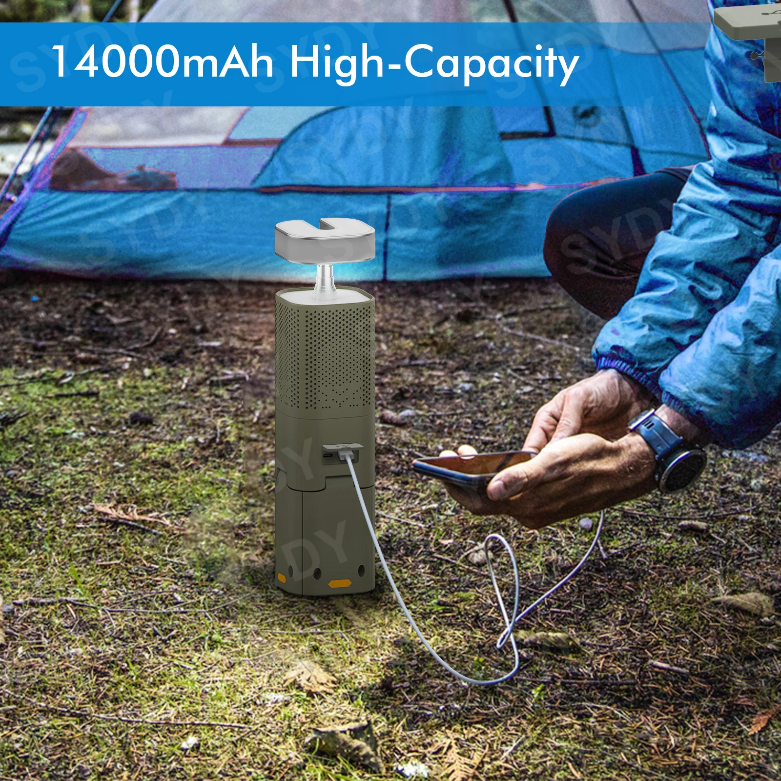 Camping Lantern 14000mAh Rechargeable Telescopic Lighting Magnetic Stand with Speaker, Portable Waterproof Outdoor LED Flashligh