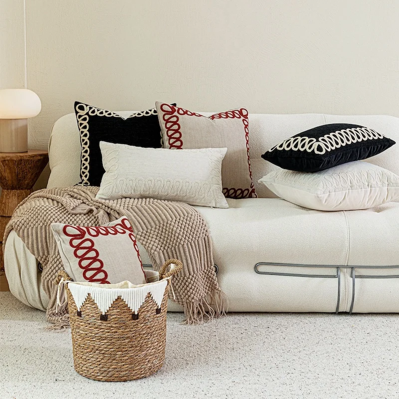 Simple Embroidery Pillows Retro Linen Color Cushion Case Nature Square Decorative Pillow Cover For Sofa Chair Home Decorations
