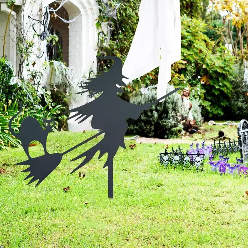 

Witch Cat Halloween Stake Signs Witch On Broom Garden Decoration Stake Halloween Yard Signs Stakes Outdoor Decorations For