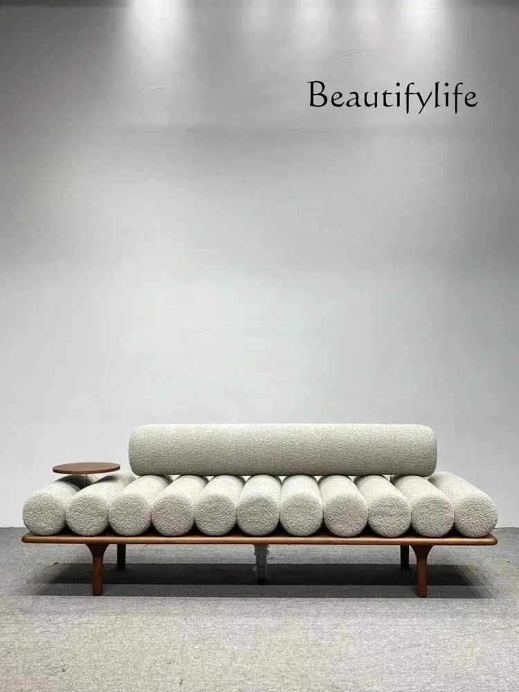 

XY Medieval Style Designer Home Solid Wood Teddy Velvet Creative Bench Modern Lazy Concubine Long Couch