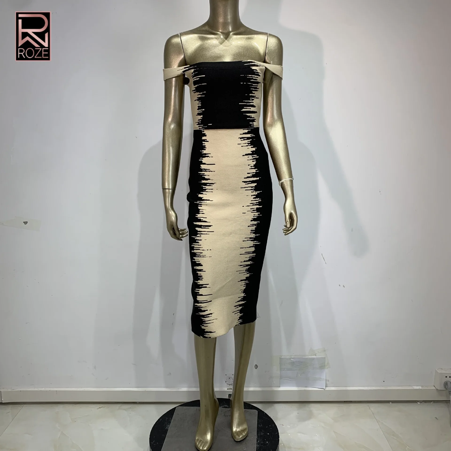 

Off-Shoulder Strapless Knee-Length Bodycon Dress High Street Fashion Party Gown, 2026 New Tie-Dye Bandage Dress