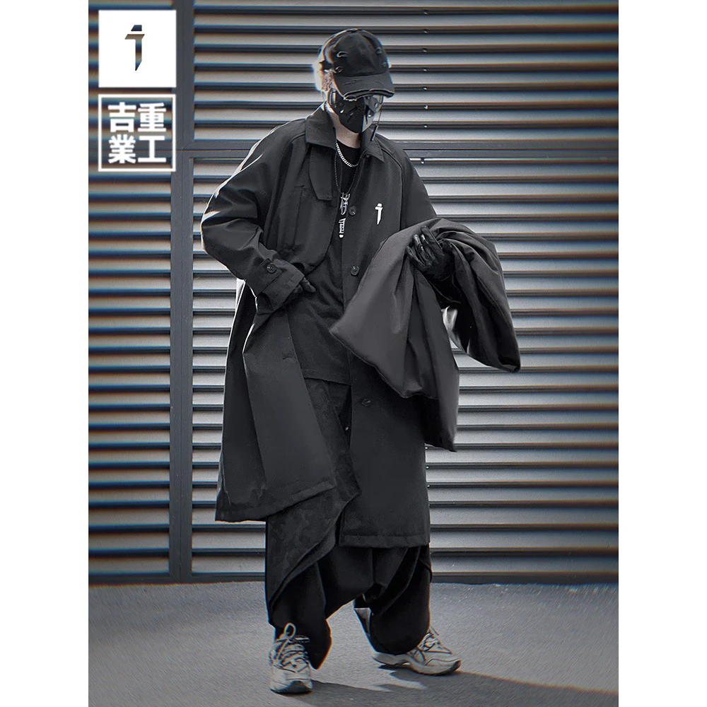 11 BYBB\'S DARK Men Autumn Jacket Trench 2024 Oversized Long Coats Windbreaker Mens Loose Punk Streetwear Jackets Techwear