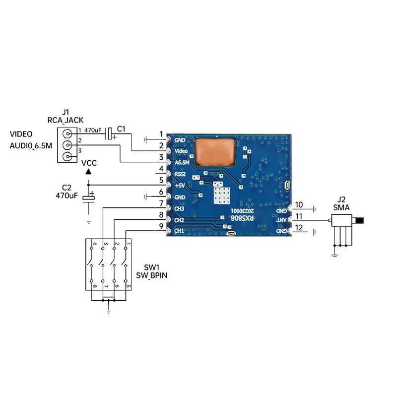 

1pcs 5.8G 4900-6060MHz RX5808 Receiver SPI Control Wireless Audio Video Receiving Module 5V 170mA Power Consumption for RC Drone