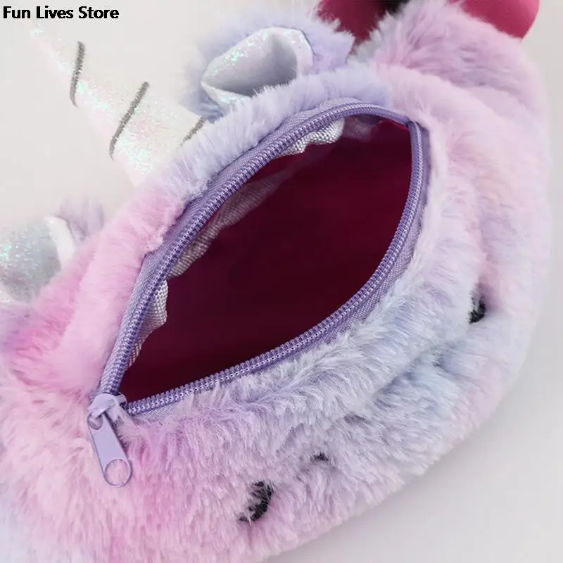 Riñonera de felpa de unicornio para niños, bolso de cintura con cinturón de animales, bolsa de teléfono de piel sintética de invierno, Mini monedero