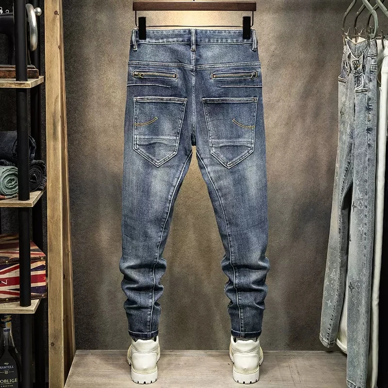 Newly Designer Men Jeans Retro Blue Elastic Slim Fit Vintage Jeans Men Casual Trousers Korean Style Leisure Denim Pants Hombre