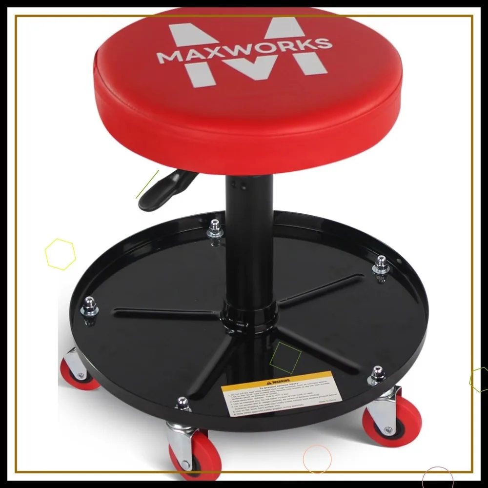 

Пневматическое роликовое сиденье с регулируемой высотой и лотком для инструментов — емкостью 300 фунтов, универсальное, подходит для гаража и мастерской