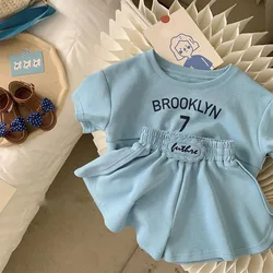 Girls Set 2023 Baby Girl's Summer Short Sleeve Clothing Suits Letter Printed Cotton 2Piece Sport Outfits 1-7Y Children's Clothes