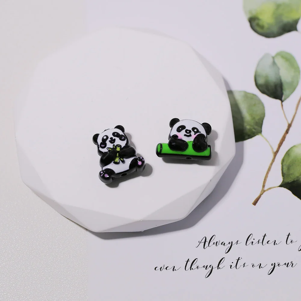 Original nuevo lindo Panda gigante agujero pasante accesorios de Metal goteo aceite 3D DIY hecho a mano teléfono cadena llavero pulsera